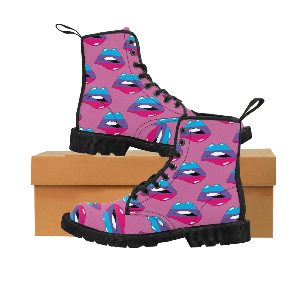 Androgyne Flag Kisses LGBTQ Pink Canvas Boots Unisex Size